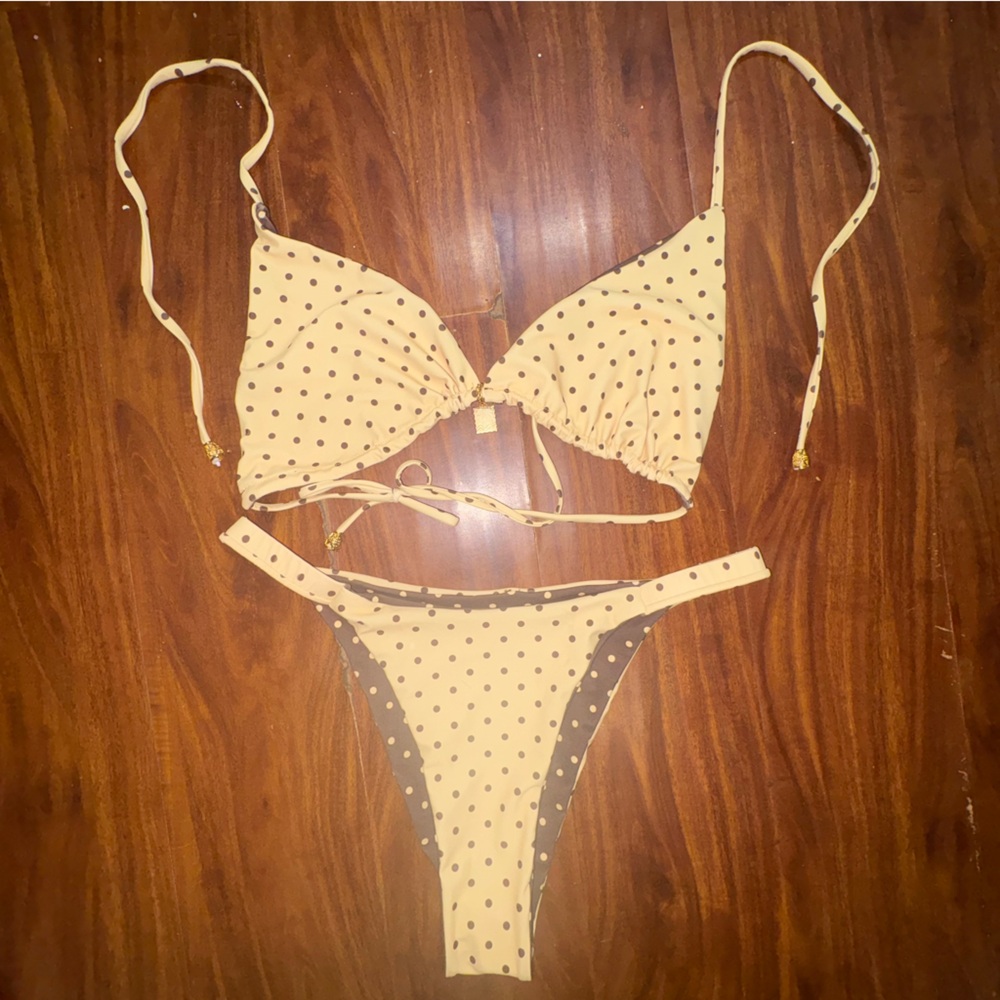 Polka Dot Bikini Set in Cream and Brown